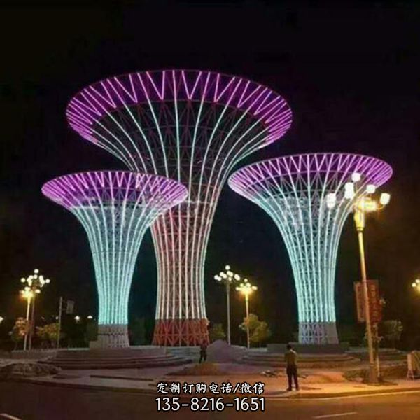 城市廣場夜晚發光不銹鋼抽象創意景觀雕塑（2）